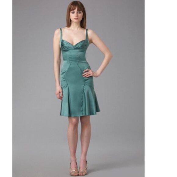 Zac Posen Vintage Green Silk Midi Dress in Size 4 - Picture 5 of 8